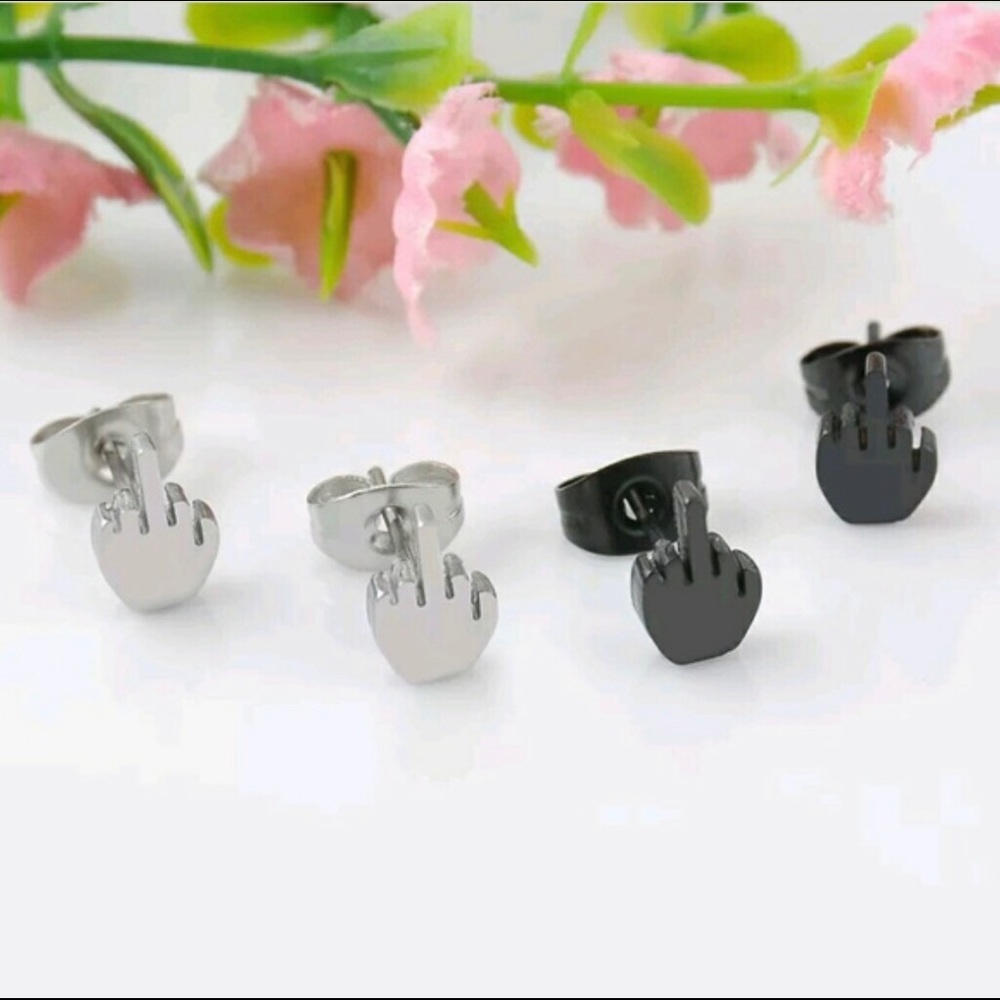 Middle Finger Statement Stud Earrings